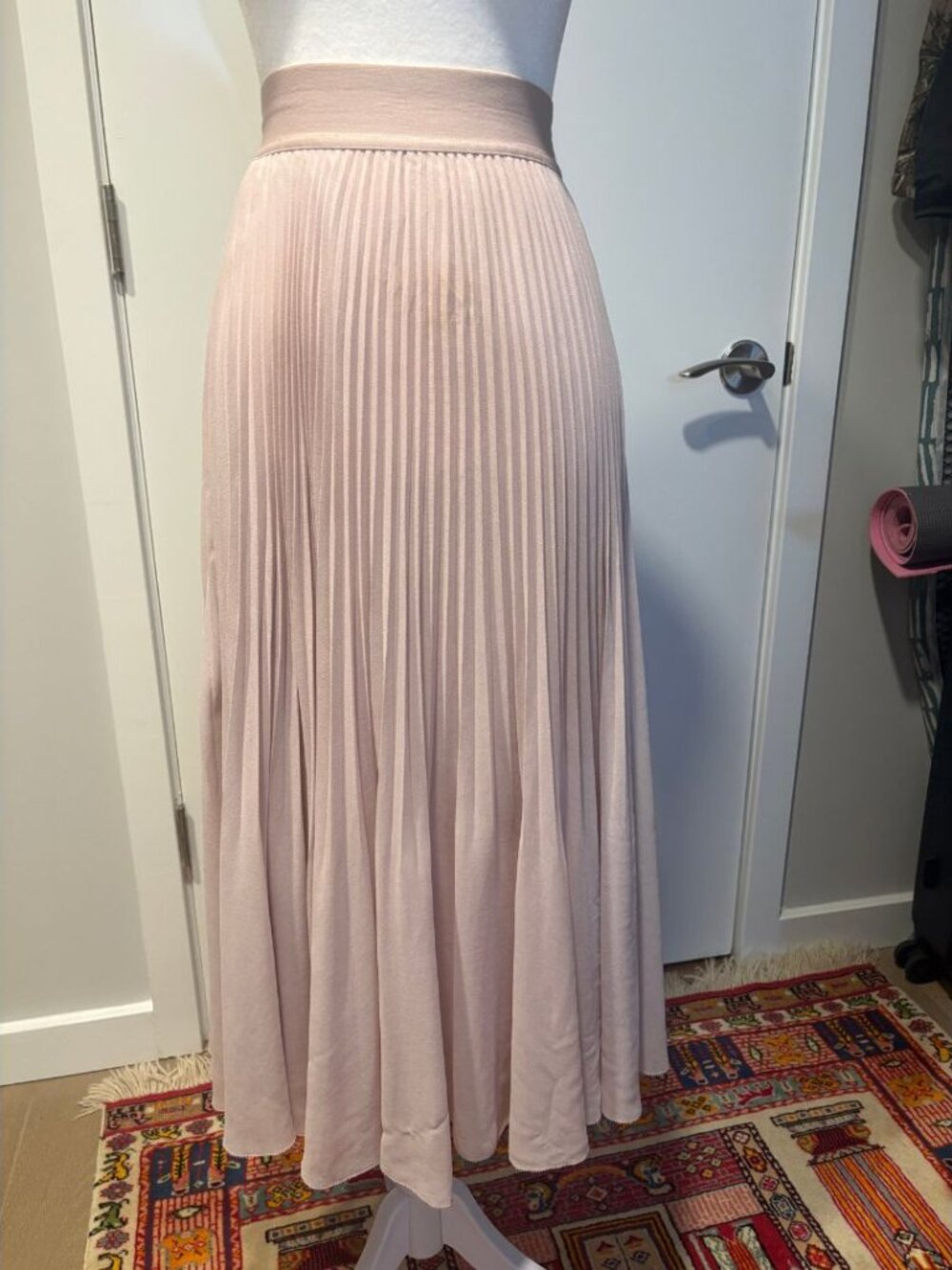 Wilfred Petite XS Blush Pink Pleated Midi Skirt Satin Waistband